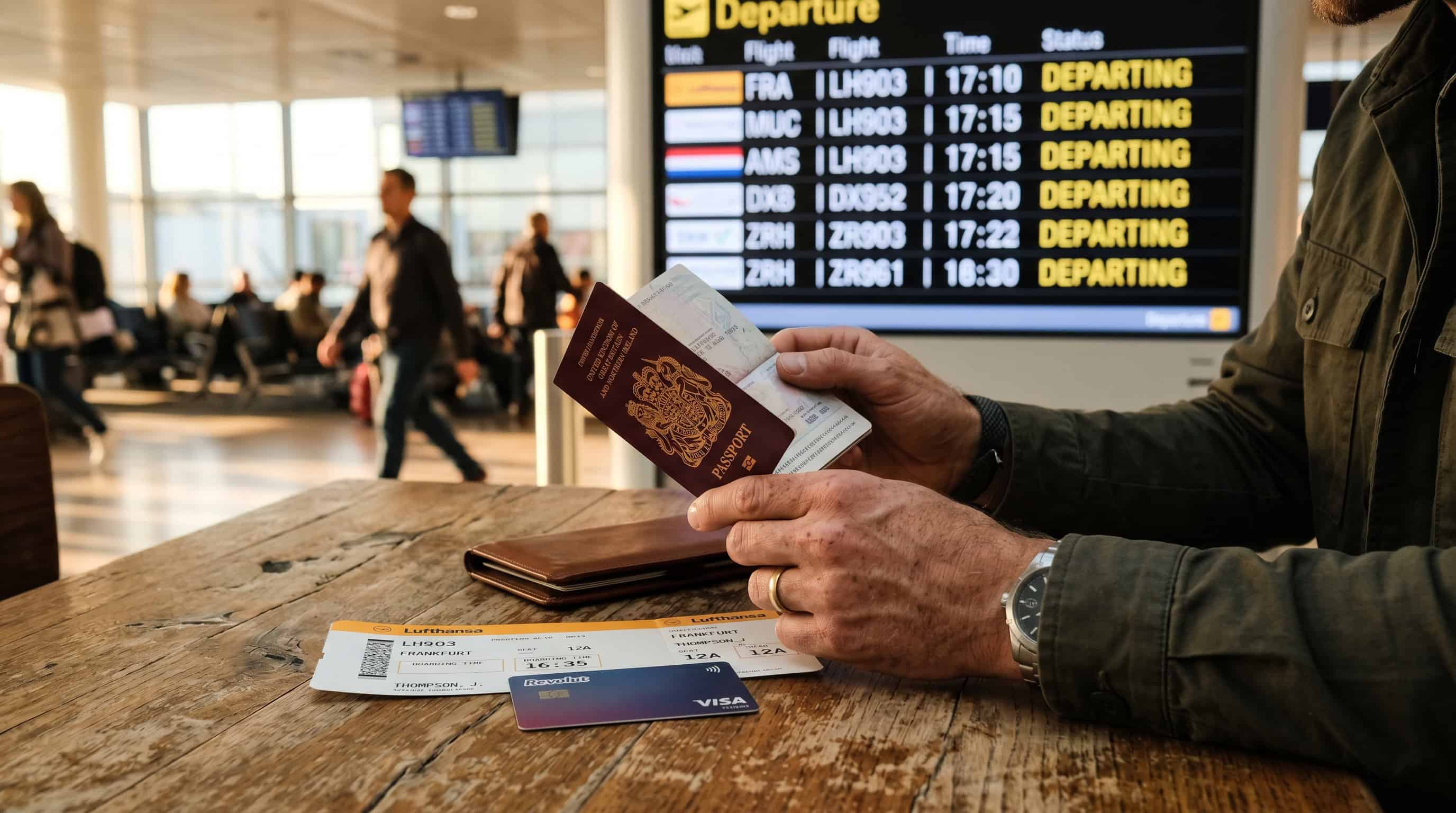 Traveller holding passport with boarding pass and travel wallet — international travel checklist essentials